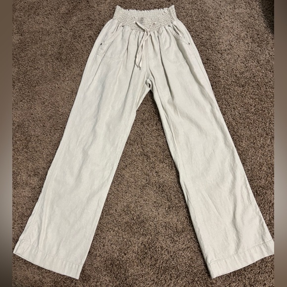 EUC Ci Sono Pants Womens Juniors S Tan Wide Leg Linen Elastic Waist Drawstring - Picture 1 of 11